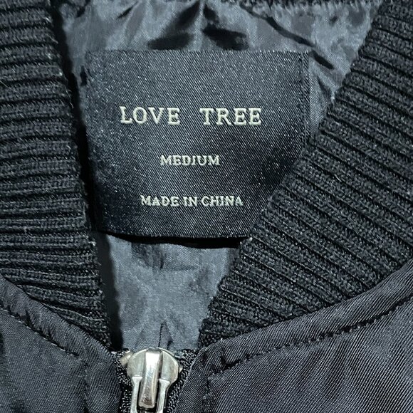 LOVE TREE Women's M Black Rouched Long Sleeve Pockets Full Zip Bomber Jacket - Picture 3 of 5